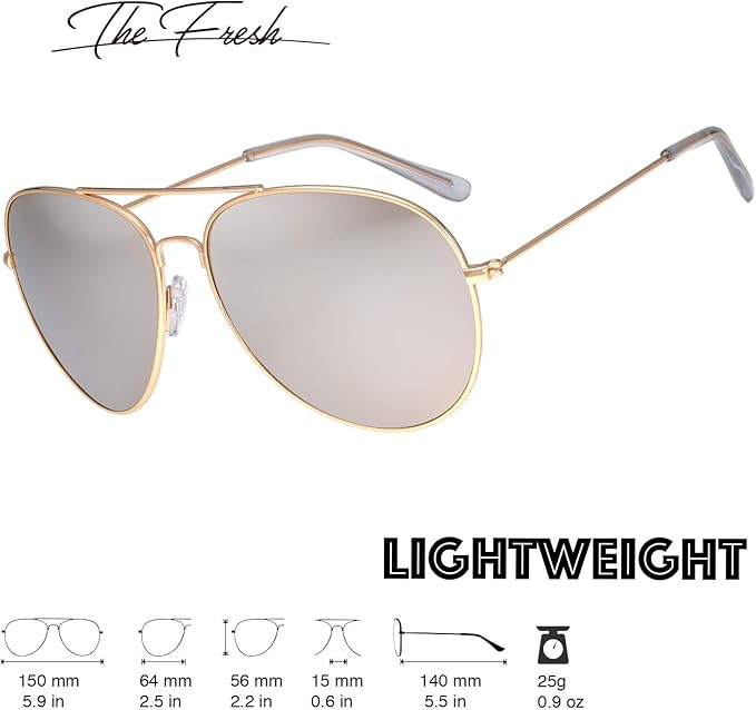 The Fresh Classic Aviator Frame Light Color Lens XL Oversized Sunglasses Gift Box
