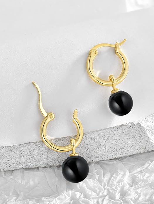 14K Gold/White Gold Plated Minimalist Pearl Hoop Earrings,Huggies Dangle Earrings Jewelry