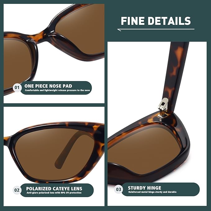 WOWSUN Small Cat Eye Sunglasses Womens Retro Narrow Trendy Polarized Sunglasses