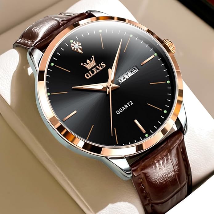 OLEVS Mens Watches, Casual Leather Watches for Men Easy to Read Quartz Number Watch with Date Waterproof Blue/Black/Silver Face Men's Wrist Watches…