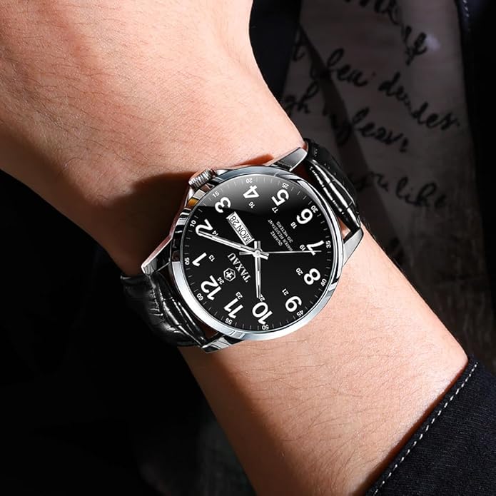 Watches for Men Luxury Analog Waterproof Classic Leather Large Face Simple Easy Read Quartz Minimalist Dress Day Date Quartz Mens Watches