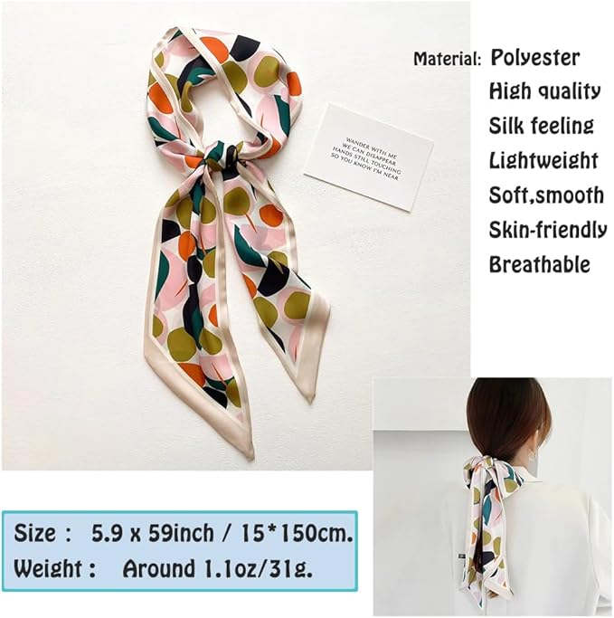 Livrerpi Silk Feeling Head Scarf Fashion Satin Hair Scarf Square Long Scarves for Women Gifts
