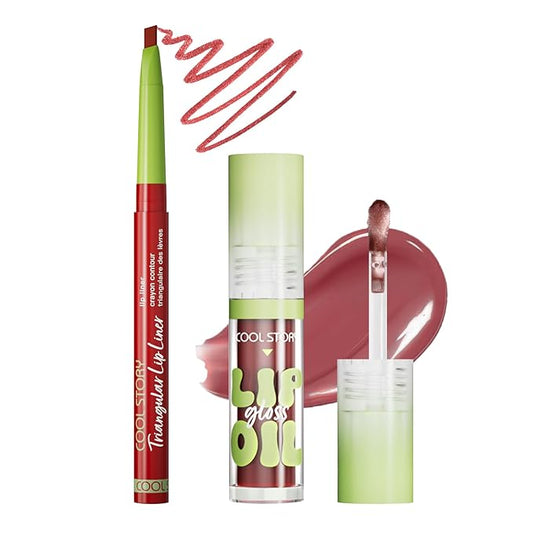 Lip Liner Deep Caramel Lip Oil Gloss Click Clear Shimmer, Long Wear Makeup Fat Oil Set With Natural Oils for Nourishment, Moisturizing Lip Lipstick Gloss Lip Liner Pencil Combo Set