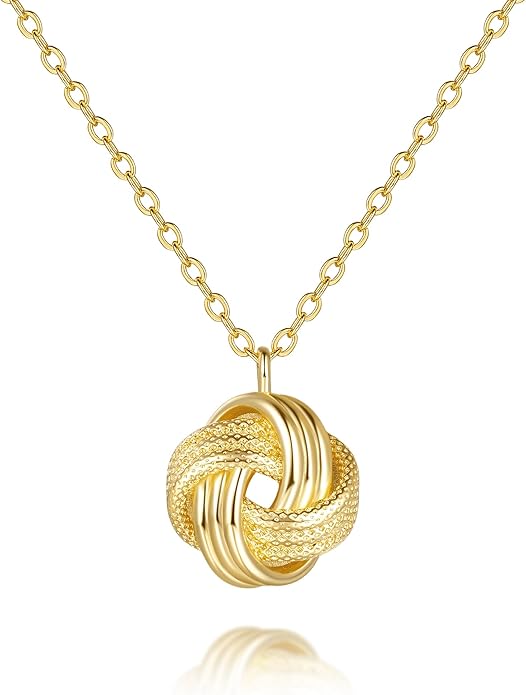 Gold Pendant Necklace 14K Gold Necklaces for Women Love Knot Necklace Artistic Knot Design with Stamped Textures Interlocking Circle Pendant Necklaces for Women Trendy