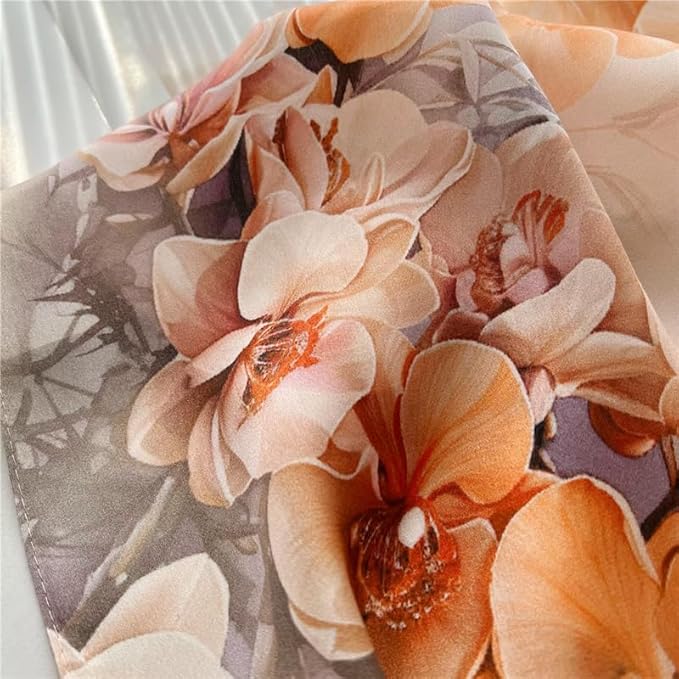 100% Mulberry Silk Scarfs for Women Floral Print Satin Long Scarf for Headscarf Hair Wraps Shawl with Gift Packed