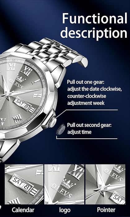 OLEVS Classic Men Watches with Date,Stainless Steel Man Watch with Date, Bussiness Watches for Men,Luminous Quartz Mens Watches Black/White/Blue/Gold, Waterproof Male Watch with Week