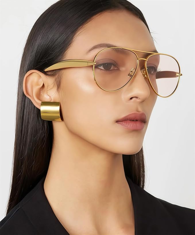 Retro Gold Aviator Sunglasses for Women Men, 2025 Metal Oversized 70s Aviators Sun Glasses