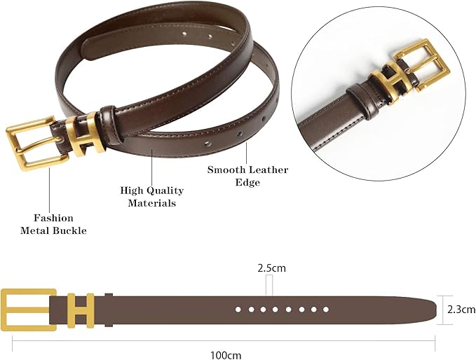 Women's Fashion Classic Metal Buckle Leather Belt with Jeans Dress