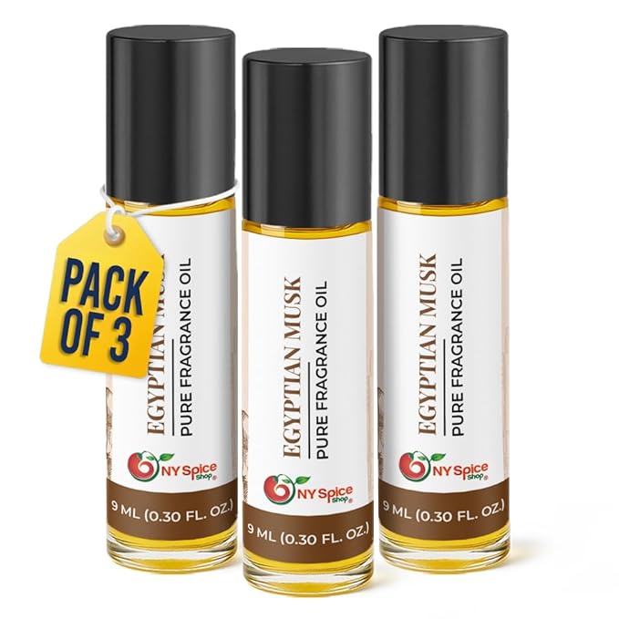 NY Spice Shop Egyptian Musk Fragrance – Pack of 3 Soft Floral Musk – Musky Essence & Oil Base Fragrance Blend with Enduring Aroma Tone – Traditional Arabic Perfume for Personal Scent Collection