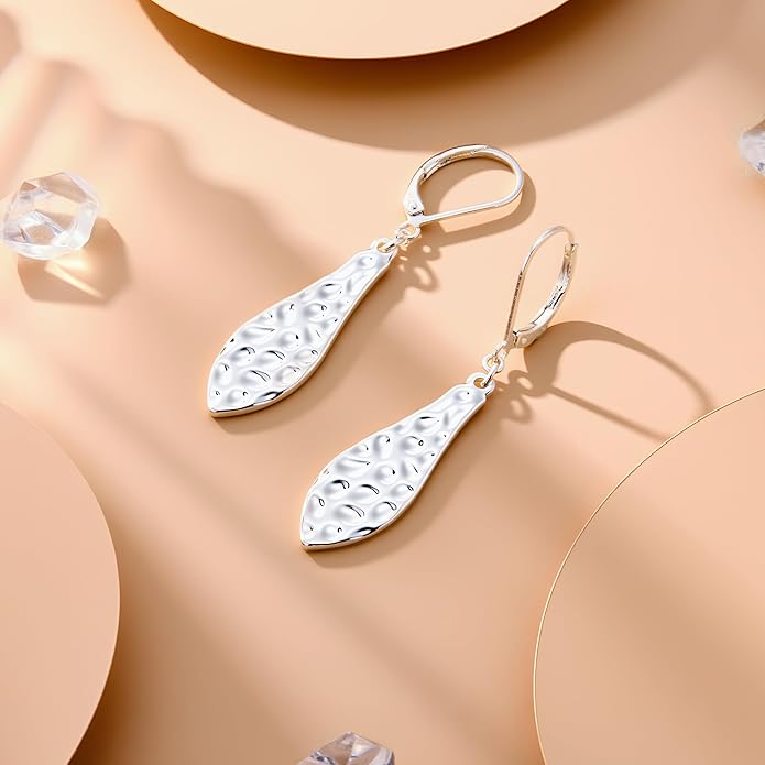 ALEXCRAFT 925 Sterling Silver Dangle Earrings for Women, 14K Gold Plated French Leverback Earrings, Hypoallergenic Lightweight Statement Hammer Square Bar Long Drop Earing for Women Trendy Jewelry