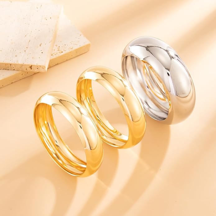 Chunky Gold Bangles Bracelets for Women Trendy Silver Stack Bracelet Minimalist Wide Bangle Jewelry