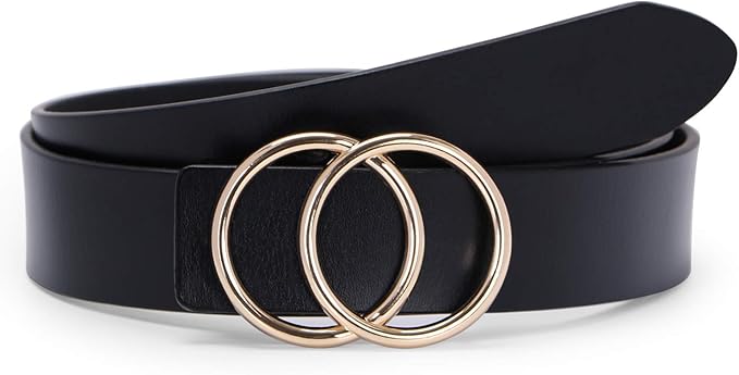 SUOSDEY Women Leather Belt Fashion Double O-Ring Soft Faux Leather Waist Belts For Jeans Dress