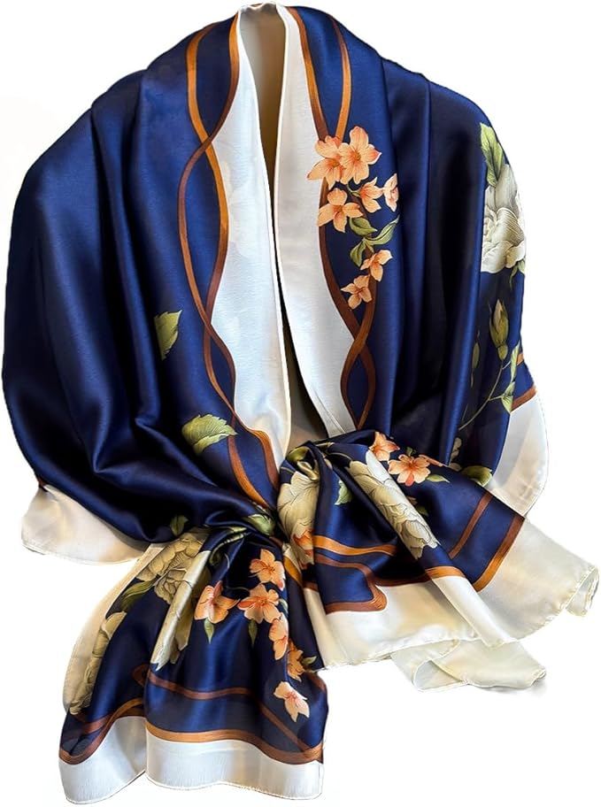 NUWEERIR Womens 100% Large Mulberry Silk Scarf Long Satin Scarf Fashion Lightweight Wraps