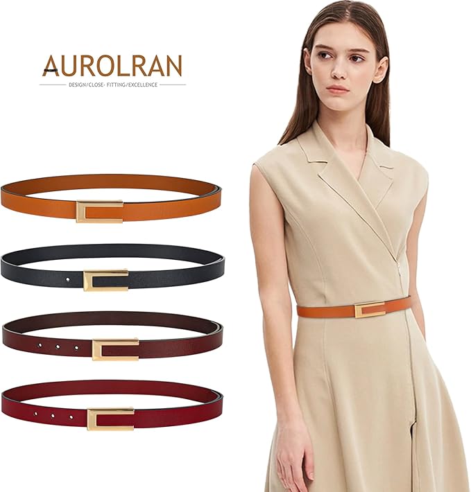 Women's Fashion Classic Metal Buckle Leather Belt with Jeans Dress