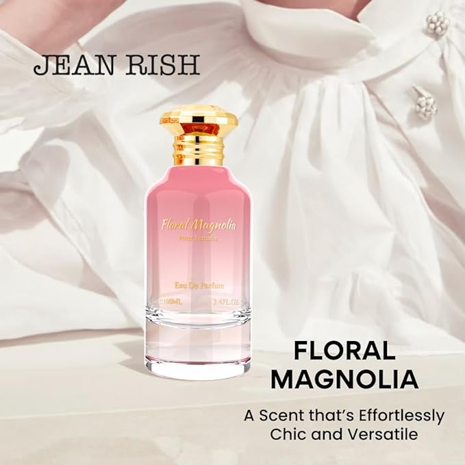 Jean Rish Floral Magnolia, Eau De Parfum For Women (3.4 Fl Oz / 100ml) with Yuzu-Magnolia-Amber, Long Lasting & Luxury Fragrance, Made in USA