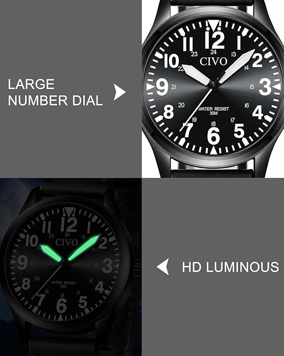 CIVO Analog Wrist Watches for Men: Waterproof Stainless Steel Mens Watches - Silver Watch with Easy Read Dial Men's Watch for Gift