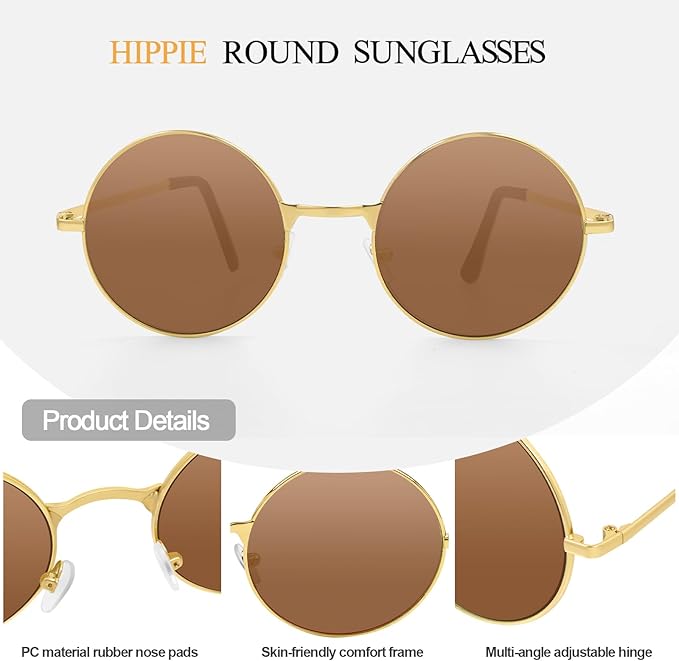 CHRORINE Hippie Sunglasses Round 70s Retro Glasses for Women Men Party Accessory Festival Fashion Vintage Sunglasses