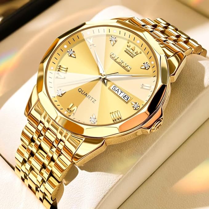 OLEVS Watch for Men Women Large Face Unisex Diamond Luxury Dress Analog Quartz Stainless Steel Waterproof Luminous Date Business Casual Wrist Watch