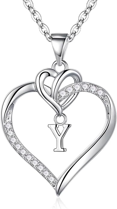 STORUP Gifts for Women Teen Girls - Heart Initial Necklaces for Women Girls, 14K-Gold-Plated Cubic Zirconia Initial A-Z Pendant Dainty Heart Necklaces for Teen Girl Jewelry Birthday Gifts