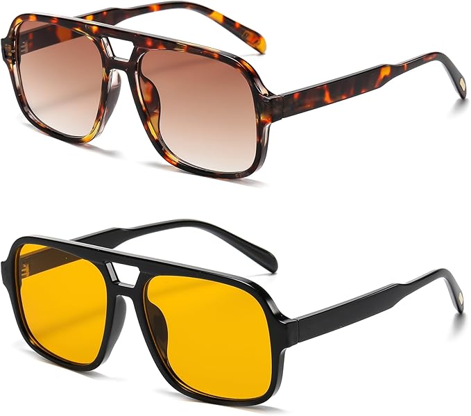 Retro Aviator Sunglasses for Women Men Trendy Classic 70s Square Aviator Sun Glasses Vintage Shades