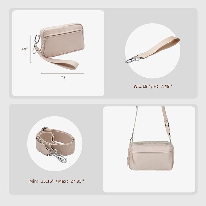 Wristlet Wallets for Women Checkered Nylon Quilted Wallet Travel Crossbody Bags with 4 Zippers Coin Card Phone Holder