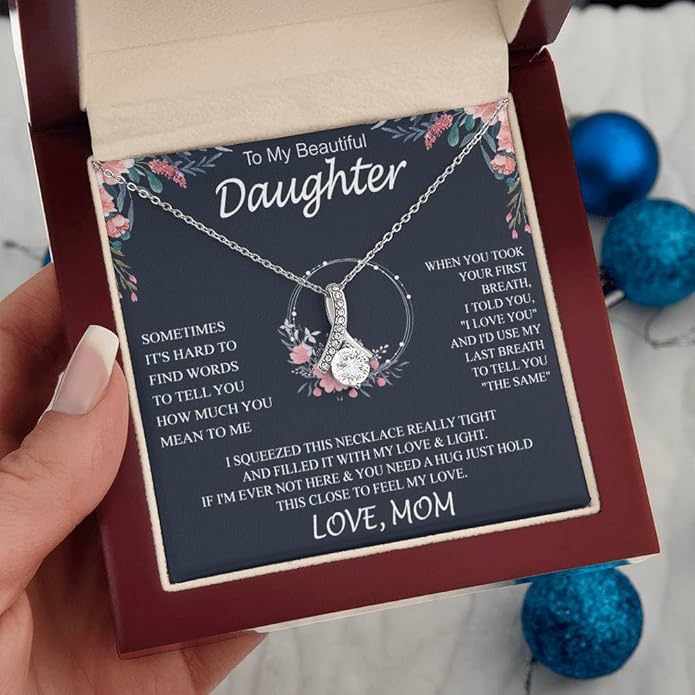 VIRAGIL To My Daughter Gift Necklace From Dad or Mom - Badass Daughter Jewelry With Heartfelt Message & Elegant Box