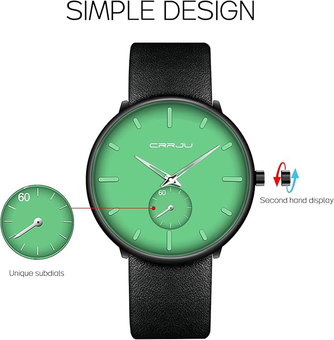 Mens Watches Ultra-Thin Minimalist Waterproof-Fashion Wrist Watch for Men Unisex Dress with Leather Band