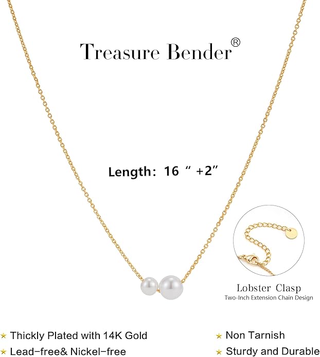 Gold Pearl Necklaces for Women Trendy 14k Gold Plated Dainty Necklace Simple Pearl Drop Single Charm Pendant Necklace Women's Jewelry Best Friend Birthday Gifts Gold Jewelry for Women