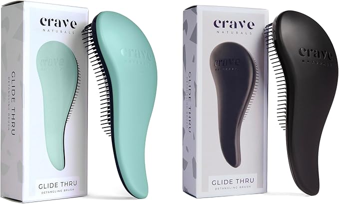 Crave Naturals Glide Thru Detangling Brush, Detangler Brush for Curly, Straight, Wet and Dry Hair Comb for Adults and Kids, Hair Accessories for Women, Turquoise and Black