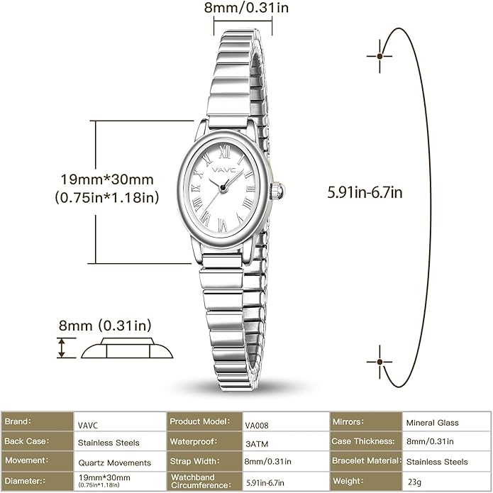 Small Gold Watches for Women,Analog Womens Watch with Stainless Steel Expansion Band,Oval Case Roman Dial,Water Resistant