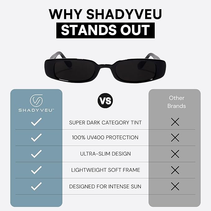 ShadyVEU Slim Classic Rectangular Sunglasses UV Protection 90’s Vintage Small Wide Retro Frame Fashion Shades
