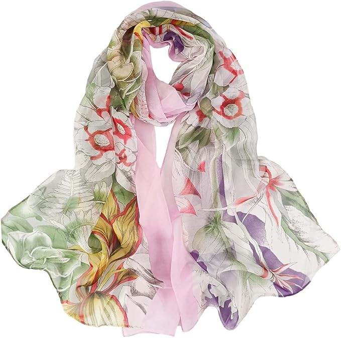 Pokeedioty Scarfs for Women Lightweight Fashion Scarves Elegant Floral Pattern Sheer Scarfs