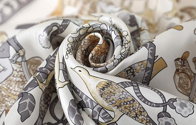 ANDANTINO 100% Real Mulberry Silk Scarf -21'' x 21''- Lightweight Neckerchief –Women Men Small Square Digital Printed Scarves