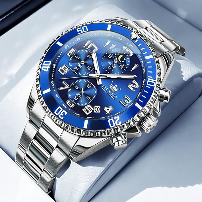 OLEVS Mens Watches Big Face Stainless Steel Waterproof Date Analog Quartz Watches Fashion BusinessWrist Watches for Men…