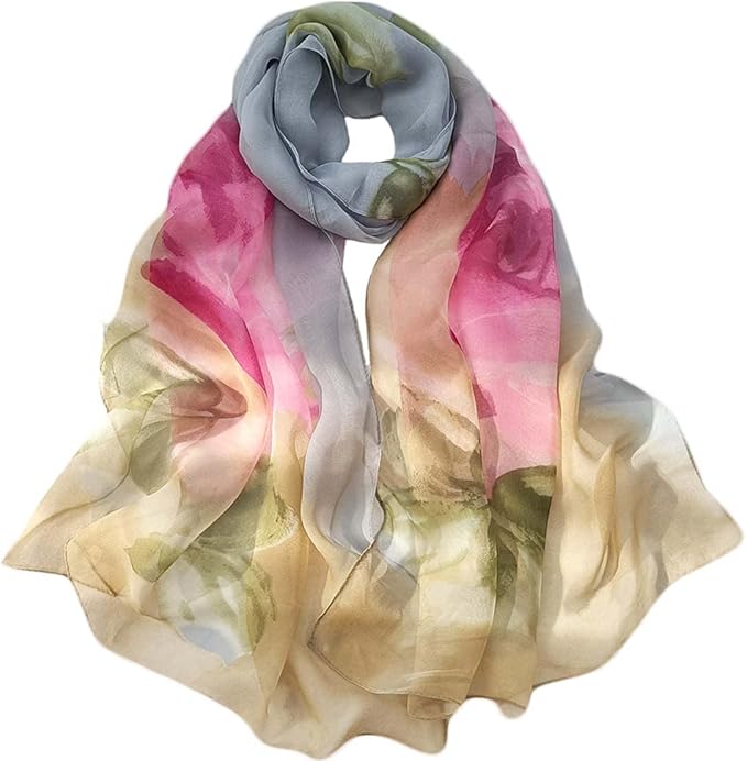 Pokeedioty Scarfs for Women Lightweight Fashion Scarves Elegant Floral Pattern Sheer Scarfs