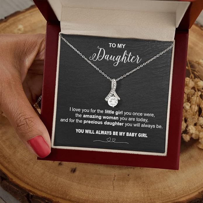 VIRAGIL To My Daughter Gift Necklace From Dad or Mom - Badass Daughter Jewelry With Heartfelt Message & Elegant Box