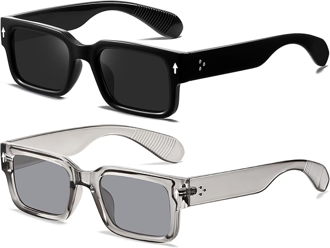 YDAOWKN Square Frame Sunglasses for Women Men Trendy Chunky Rectangle Sun Glasses Black Shades UV400 Protection