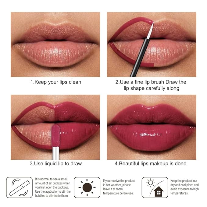 evpct Berry Burgundy Red Shiny Longwear No-Budge Liquid Lip Color Lipstick Makeup, Highly Pigmented Instant Shine, Waterproof Long Lasting Lipstick Women, Lip Stain Gloss with Lip Liner Brush, 06#