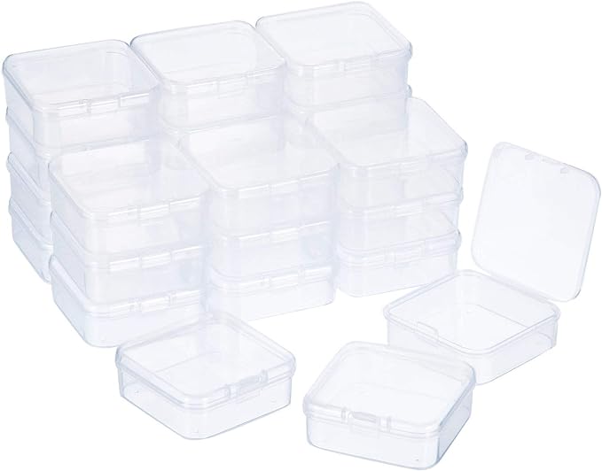 SATINIOR 24 Packs Small Clear Plastic Beads Storage Containers Box with Hinged Lid for Storage of Small Items, Crafts, Jewelry, Hardware(2.9 x 2.9 x 1 Inches)