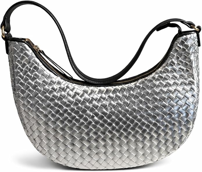 Handmade Woven Genuine Leather Bag, Premium Quality, Crossbody Purse & Hobo Handbag, Diagonal Pattern, 11.81x3.94x9.06 Inches