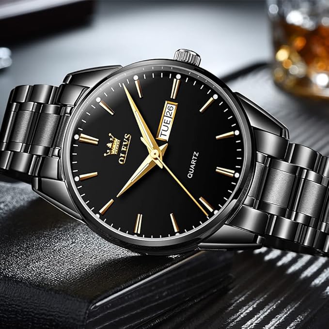 OLEVS Mens Gold Watches Analog Quartz Business Dress Watch Day Date Stainless Steel Classic Luxury Luminous Waterproof Casual Male Wrist Watches
