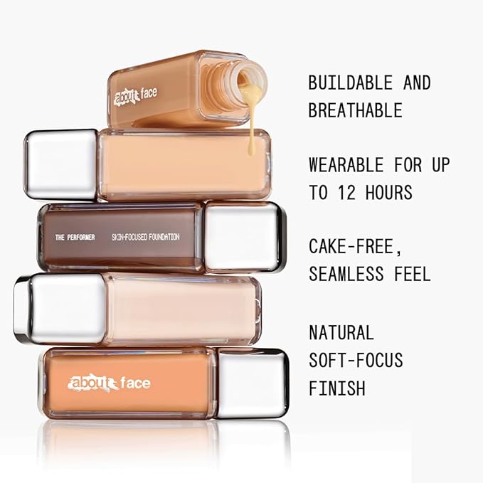 about-face THE PERFORMER Skin-Focused Foundation L1Cool – Medium Coverage, Long-Wear, Breathable & Buildable Base – Clean, Vegan, Hydrating Formula with Blue Agave & Chlorella – 1.08oz