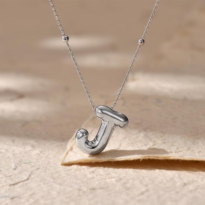 LUCA SMITH Initial Necklaces for Women, Dainty Balloon Bubble Letter, Name Letter Alphabet Pendant Layered Choker Chain Jewelry Gift