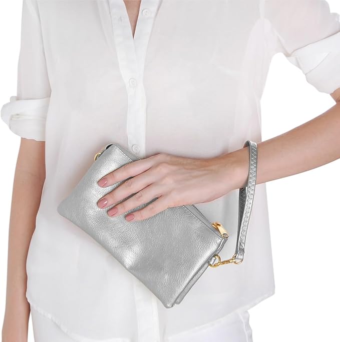 Vegan Leather Wristlet Purse for Women - Small Clutch Purse with Shoulder and Wrist Straps