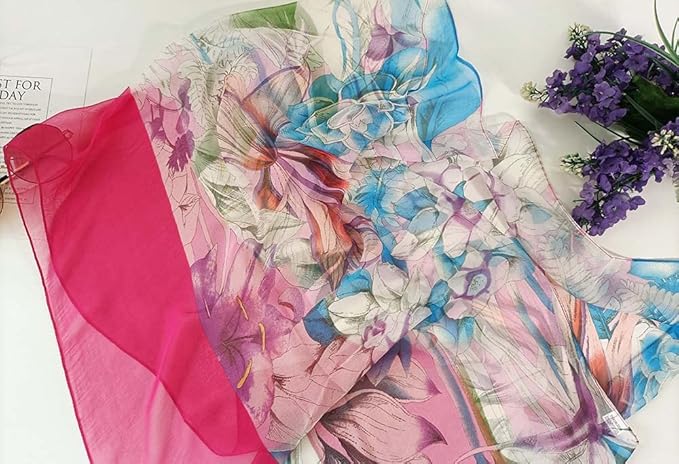 Pokeedioty Scarfs for Women Lightweight Fashion Scarves Elegant Floral Pattern Sheer Scarfs
