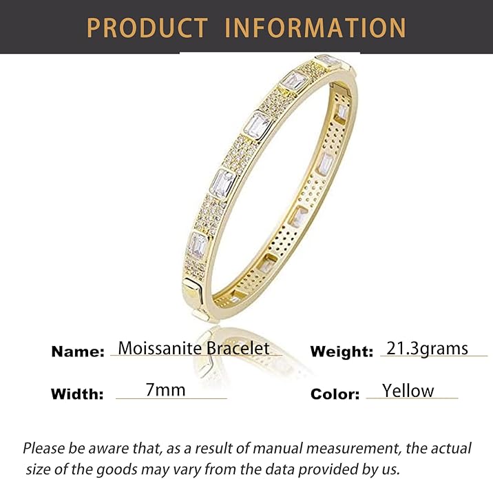 14K Gold Over S925 7mm Densely Set Emerald Cut Mossanite Jewelry, Hip-Hop Style Bracelet, Unparalleled Brilliance for Every Occasion