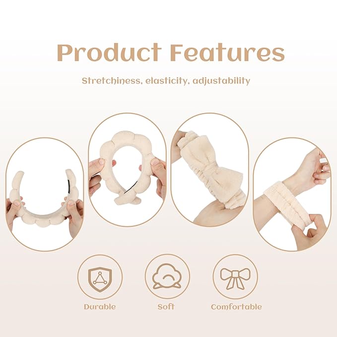 Makeup Headband & Wristband Spa Set – Puffy Sponge Skincare Headband for Washing Face, Soft Non-Slip Set for Women & Teen Girls, Ideal Present for Teen Girls Birthday
