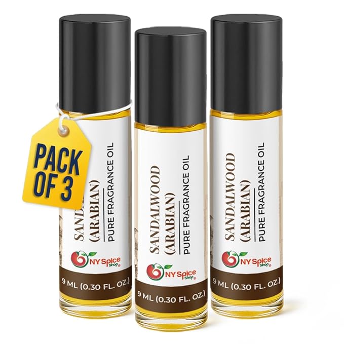 NY Spice Shop Arabian Sandalwood Fragrance – Pack of 3 Sandalwood Oil Perfume & Unisex Scent – Oriental Musk Aroma with Warm Wood Accord –Traditional Arabian Scent