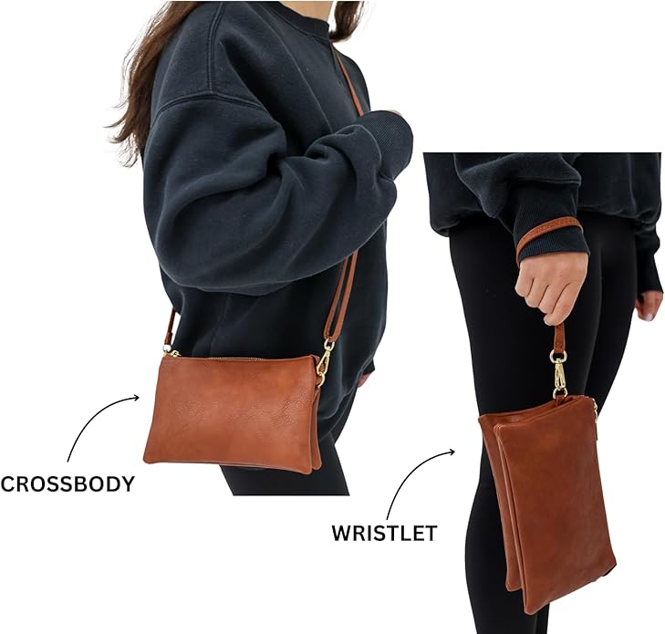 JEN & CO. Riley Small Crossbody Bags for Women Vegan Leather Wristlet Clutch Wallet Purses Handbags with 2 Straps
