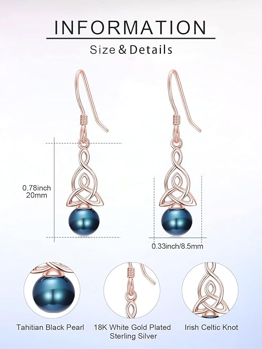 Tahitian Black Pearl AAAA 18K Gold Plated Sterling Silver Dangle Drop Earrings for Women Wife Mom Girlfriend Valentine Her Jewelry Gift for Anniversary Birthday Christmas